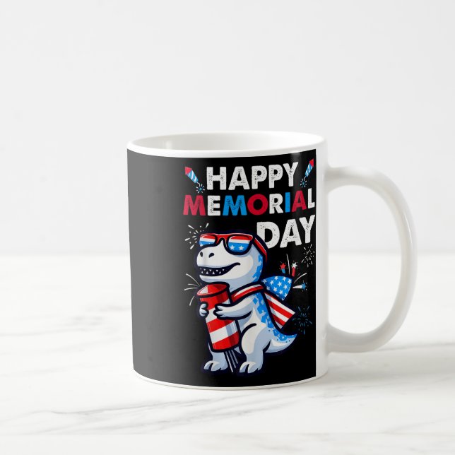 Dinosaur July 4th Fireworks American Flag Happy Me Coffee Mug (Right)