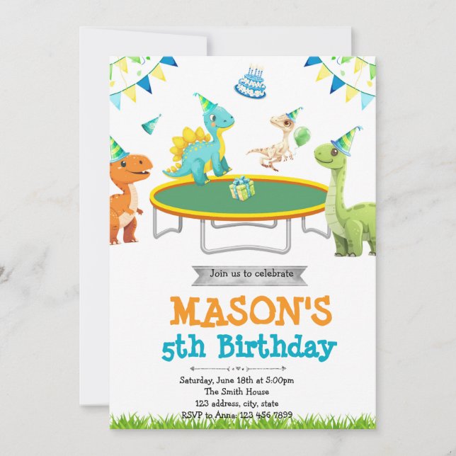 Dinosaur jump party invitation (Front)