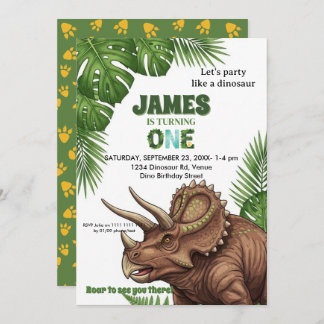 Dinosaur Jungle 1st Birthday Invitation 