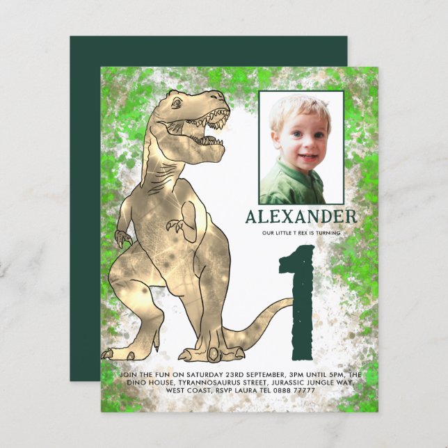 Dinosaur Jungle 1st Birthday Party Photo (Front/Back)