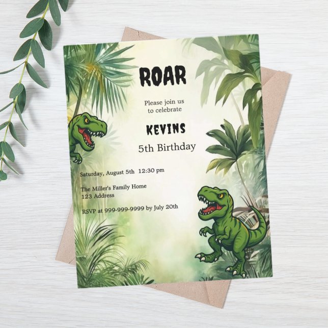 Dinosaur jungle birthday party boy invitation (Creator Uploaded)