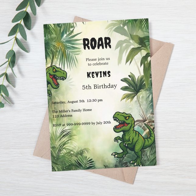 Dinosaur jungle birthday party boy invitation (Creator Uploaded)