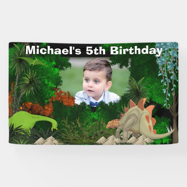 Dinosaur jungle forest DIY photo boys birthday Banner (Horizontal)