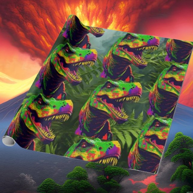 Dinosaur Jungle Green Birthday Kids  Wrapping Paper (Bring your dream party to life with our selection of quality Dinosaur themed party supplies)