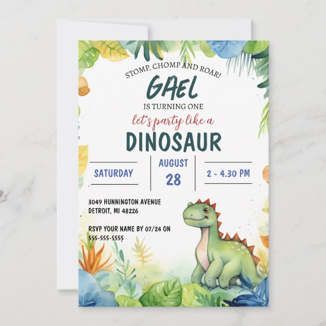 Dinosaur Jungle kids birthday party Invitation (Front)