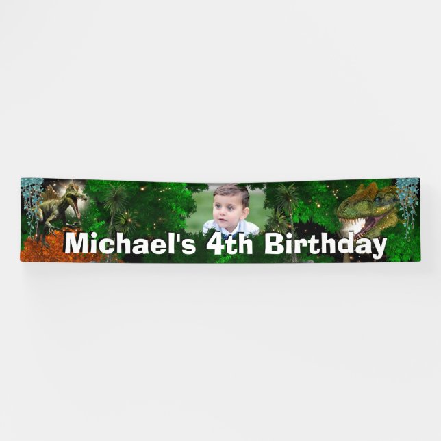 Dinosaur jungle T-rex boys photo birthday party Banner (Horizontal)