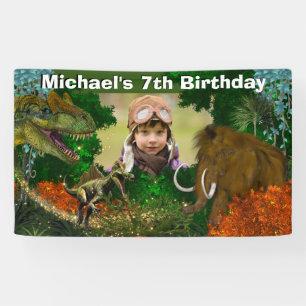 Dinosaur jungle T-rex wooly mammoth photo Banner