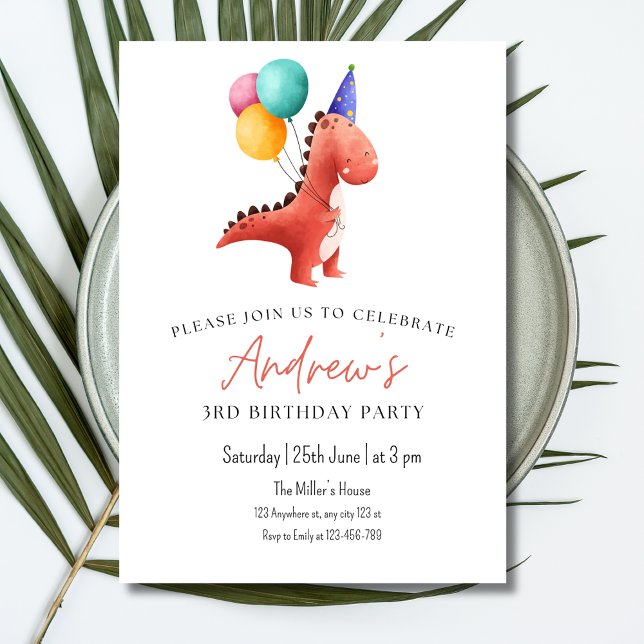 Dinosaur Jurassic Party Invitation Boys Three rex  (Creator Uploaded)