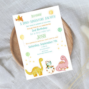 Dinosaur Kids 3rd Birthday Invitation