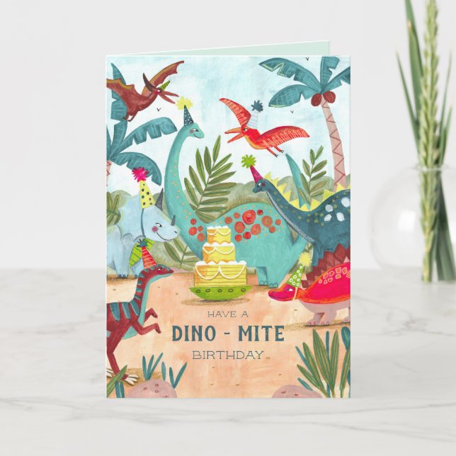 Dinosaur kids birthday card (Front)