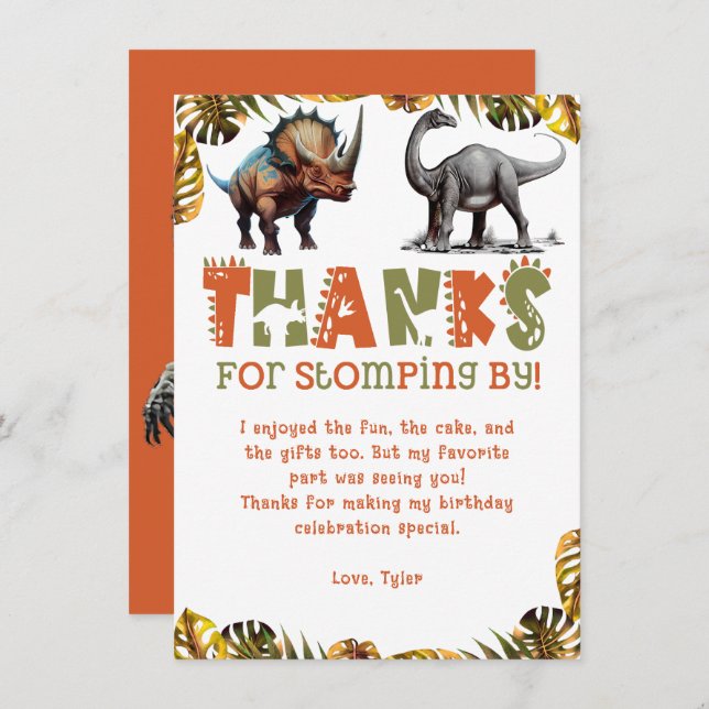 Dinosaur Kids Birthday Dino Thank You Card (Front/Back)