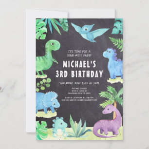 Dinosaur Kids Birthday Dino Trex Chalkboard Boy Invitation
