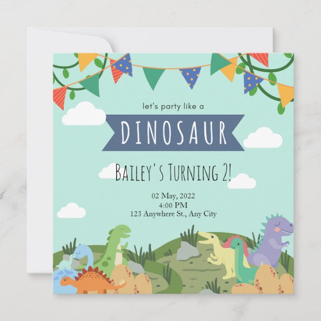 Dinosaur Kids Birthday Invitation (Front)