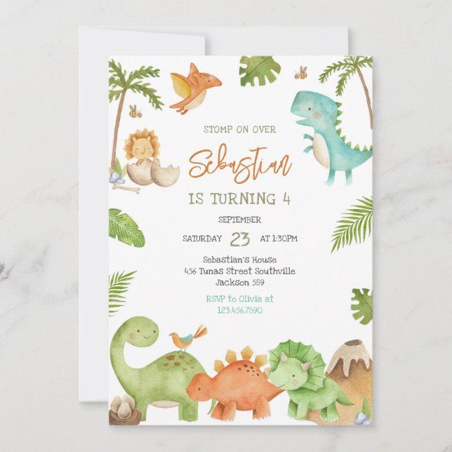 Dinosaur Kids Birthday Invitation (Front)