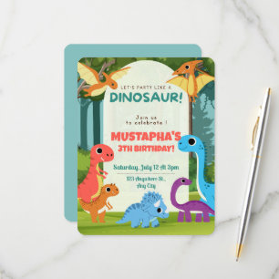 Dinosaur Kids Birthday Invitation Card