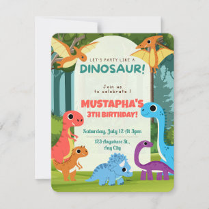 Dinosaur Kids Birthday Invitation Card