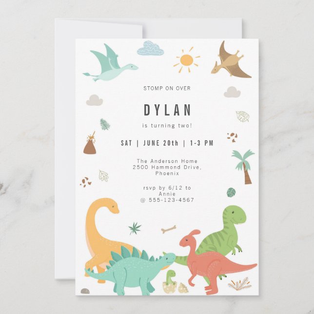 Dinosaur Kids Birthday Party Invitation (Front)