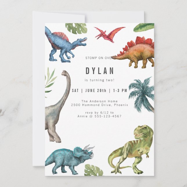 Dinosaur Kids Birthday Party Invitation (Front)