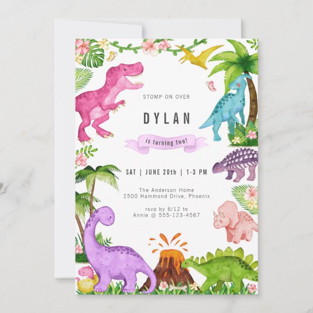 Dinosaur Kids Birthday Party Invitation (Front)