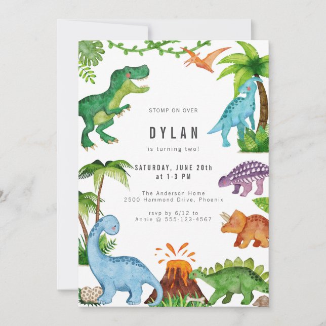 Dinosaur Kids Birthday Party Invitation (Front)