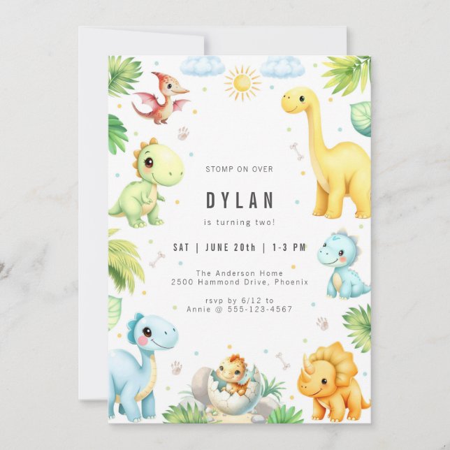 Dinosaur Kids Birthday Party Invitation (Front)