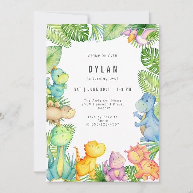 Dinosaur Kids Birthday Party Invitation (Front)