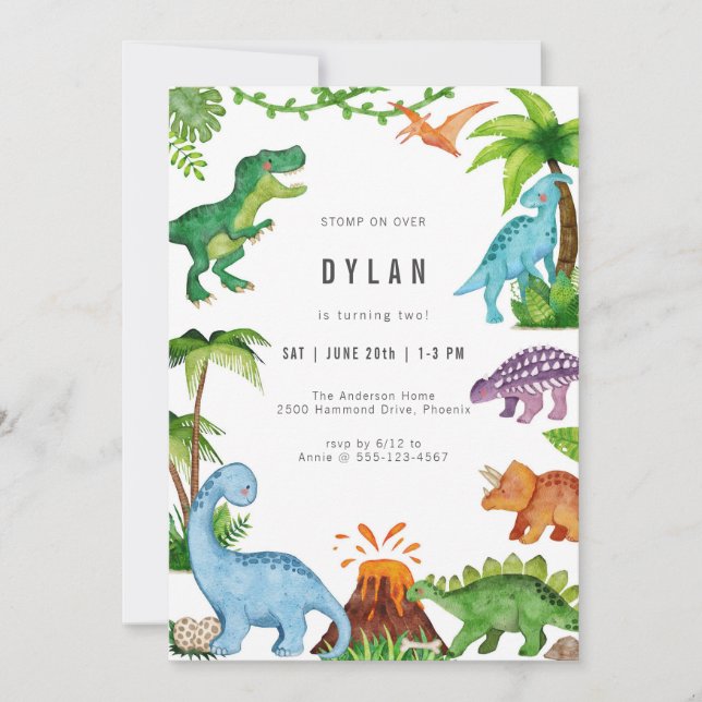 Dinosaur Kids Birthday Party Invitation (Front)
