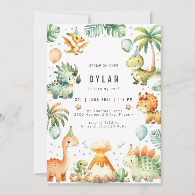 Dinosaur Kids Birthday Party Invitation (Front)