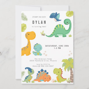 Dinosaur Kids Birthday Party Invitation