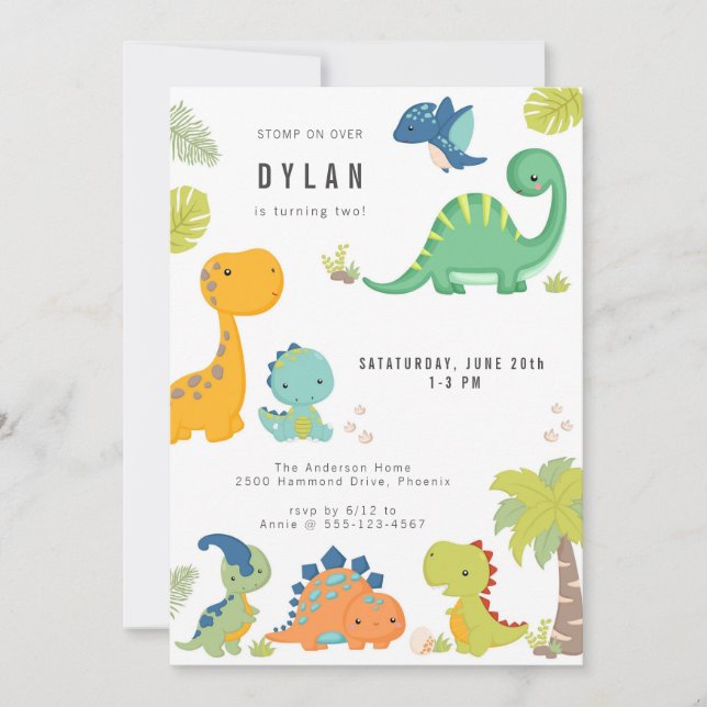 Dinosaur Kids Birthday Party Invitation (Front)
