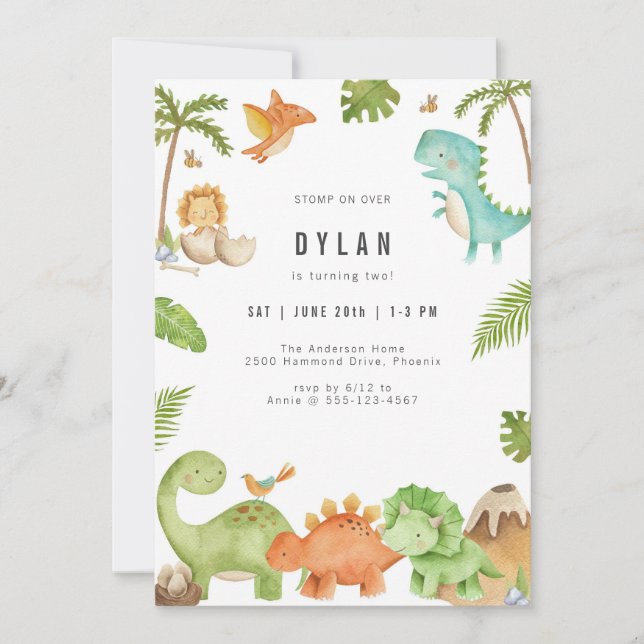 Dinosaur Kids Birthday Party Invitation (Front)