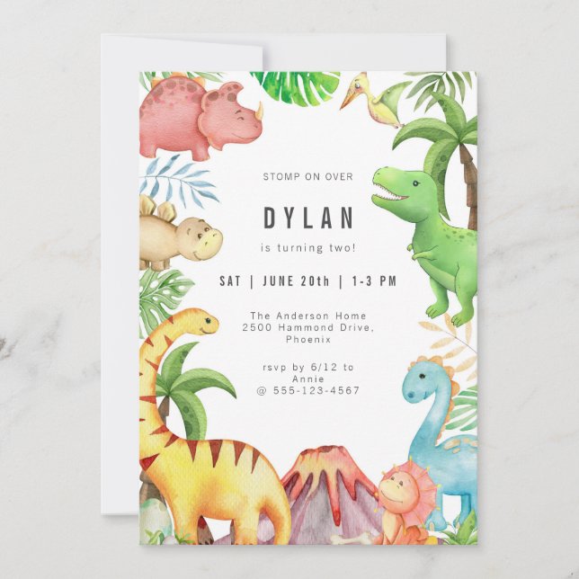 Dinosaur Kids Birthday Party Invitation (Front)