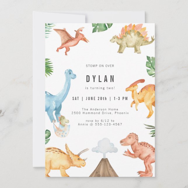 Dinosaur Kids Birthday Party Invitation (Front)
