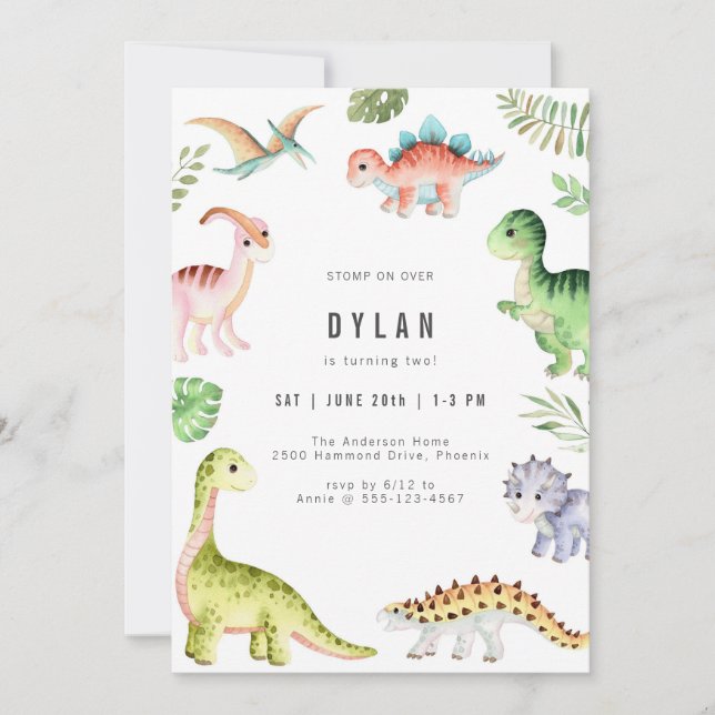 Dinosaur Kids Birthday Party Invitation (Front)