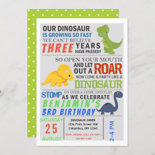 Dinosaur Kids Birthday Party Invite