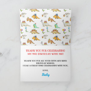 Dinosaur Kid's Birthday Party Thank You Card
