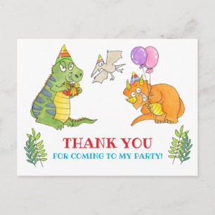 Dinosaur Kid's Birthday Party Thank You  Postcard