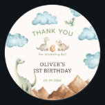 Dinosaur Kids Birthday Thank You Classic Round Sticker<br><div class="desc">Dinosaur themed kids birthday classic round sticker.</div>