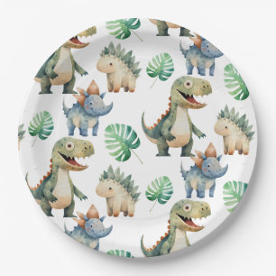Dinosaur Kids Birthday Watercolor Paper Plate