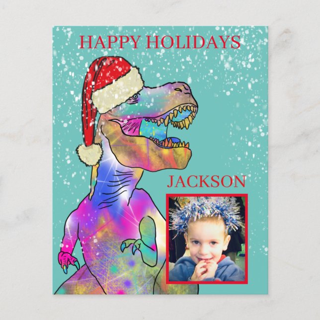 Dinosaur Kids Christmas Photo (Front)