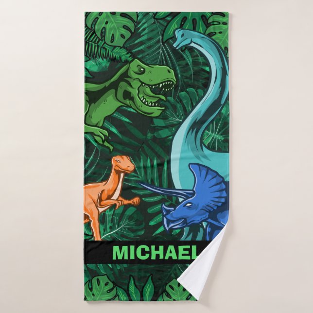 Dinosaur Kids Dino Jurassic Trex Boy Customisable Bath Towel Set (Bath Towel)