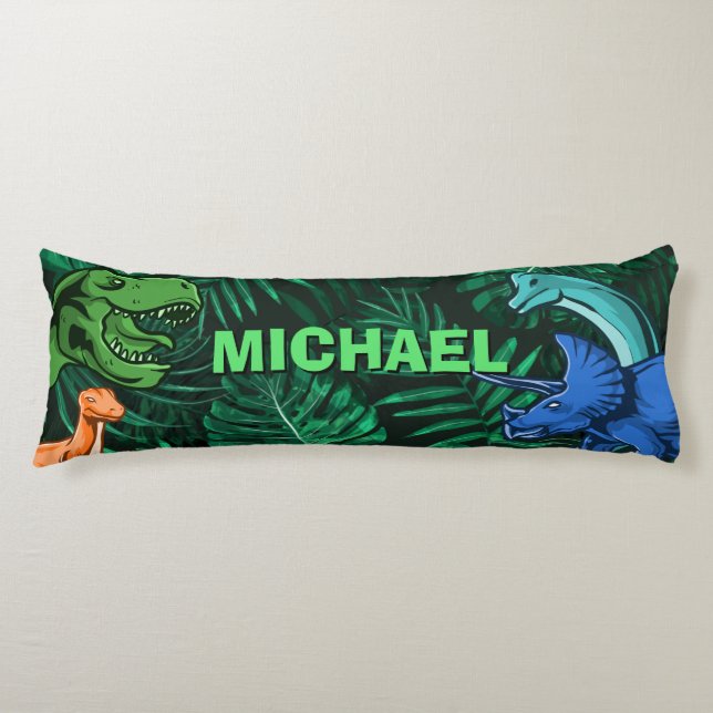 Dinosaur Kids Dino Jurassic Trex Boy Personalised Body Cushion (Front)