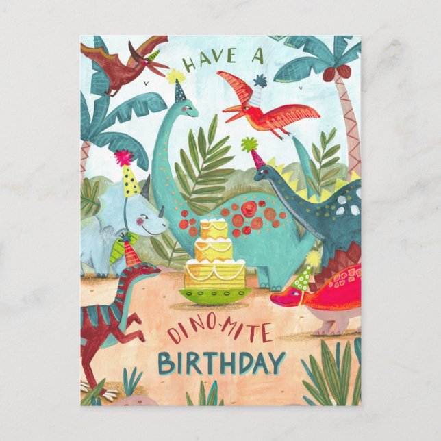 Dinosaur kids dino-mite birthday card (Front)