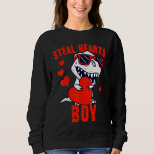 Dinosaur Kids Steal Her Heart Valentine's Day Boy Sweatshirt