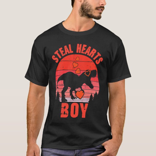 Dinosaur Kids  Steal Her Heart Valentine's Day Boy T-Shirt (Front)