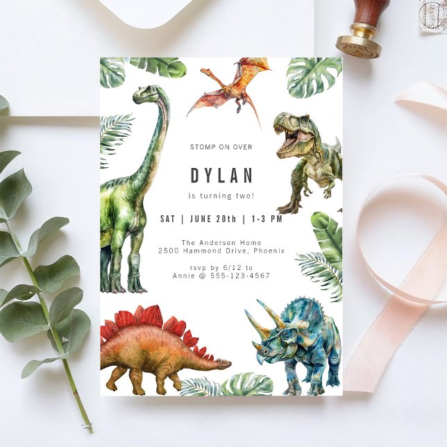 Dinosaur Kids Watercolor Birthday Invitation (Creator Uploaded)