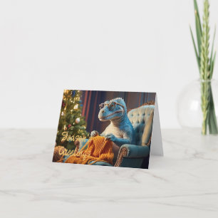 Dinosaur knitting Merry Christmas Card