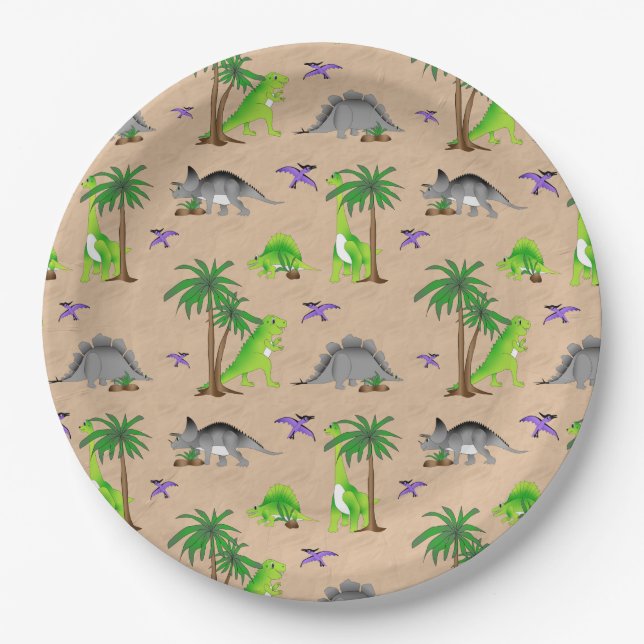 Dinosaur Land Cute Dino Paper Plate (Front)