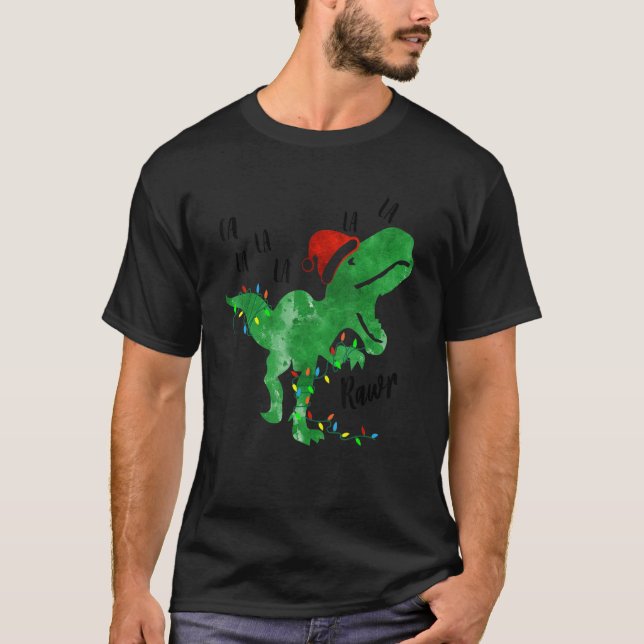 Dinosaur Lights Fa Ra Ra Rawr Christmas Rex Boys T-Shirt (Front)