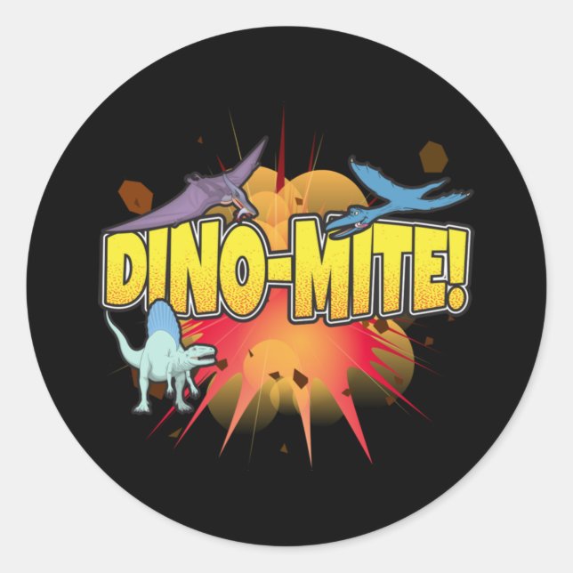 Dinosaur Lover Dynamite Dino-mite Pun Classic Round Sticker (Front)